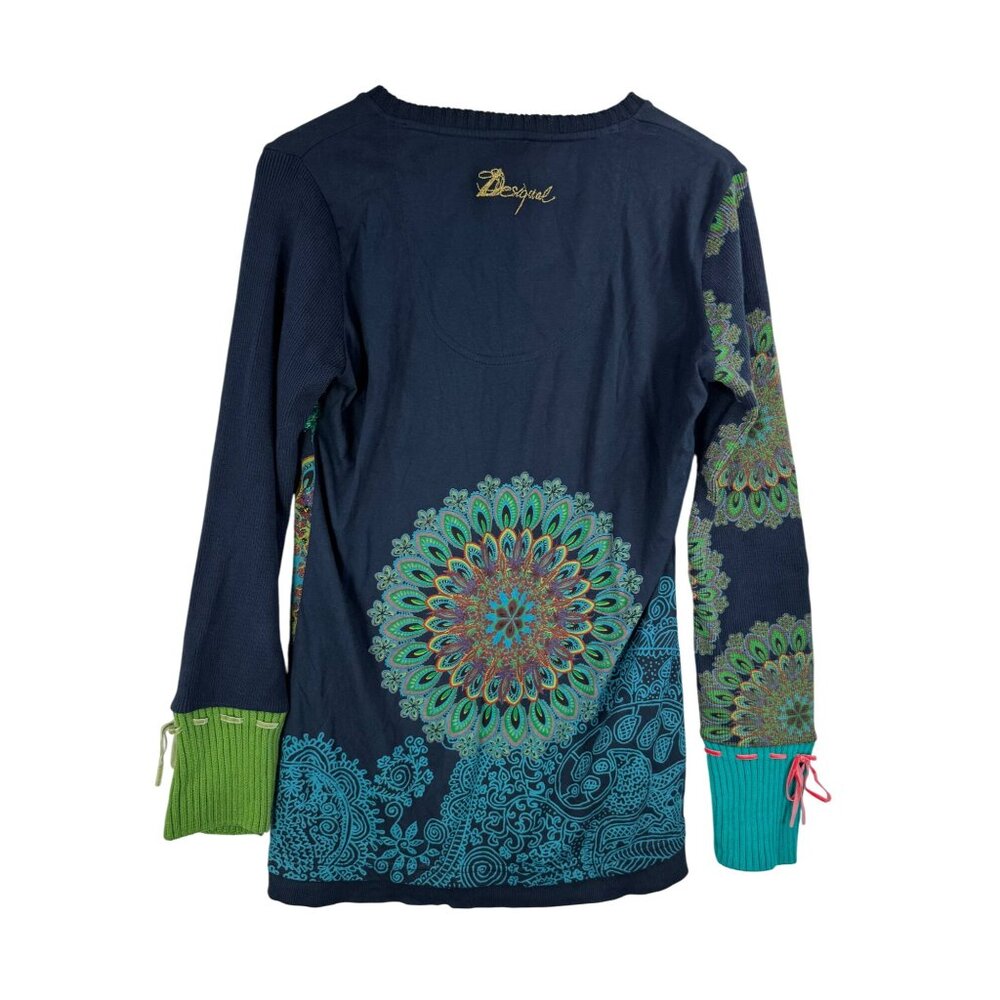 Desigual sequin glitter embroidered ribbon long sleeve shirt navy Y2K - Picture 4 of 8